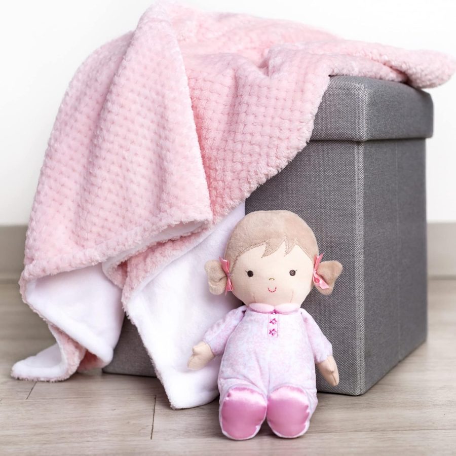 Plush 11 inch Baby Doll with Rattle,  (Floral Damask, Pink) - Image 2