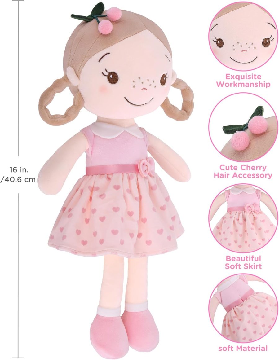 Soft Baby Doll Toys (16'') for Girls, My First Baby Rag Dolls for 1 Year Old Girl Birthday Gift Plush Doll Toys Machine Washable Baby Doll for Toddler Kids Infants - Cherry Girl - Image 2