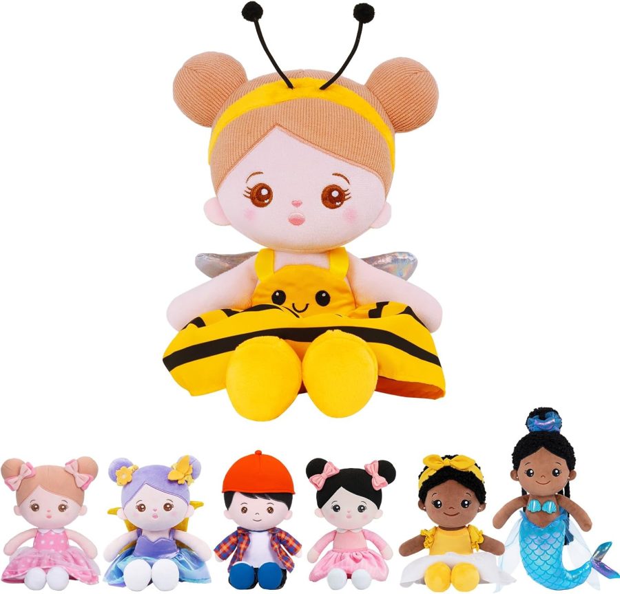 12" Soft Baby Doll for Girls - My First Baby Doll Birthday Gifts for Girls Plush Rag Dolls Yellow Bee Dress Toy for Toddlers Kids Infants