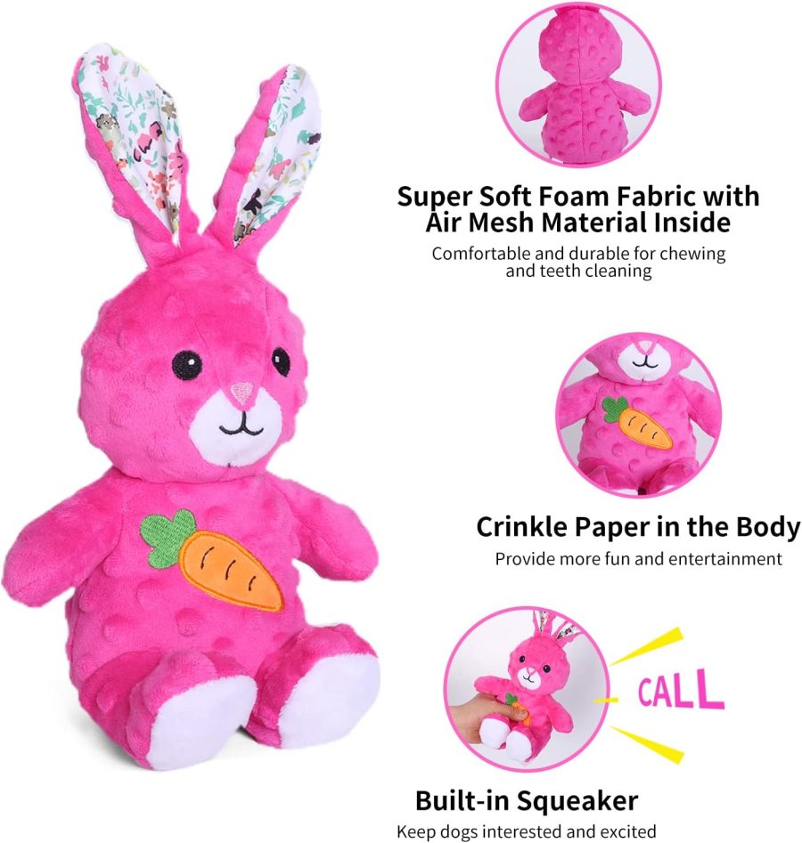 Dog Toys Stuffed Dog Toy with Crinkle Paper Cute Rabbit Plush Bunny Squeaky Dog Easter Toys Dog Chew Toys for Medium Large Breed - Image 2